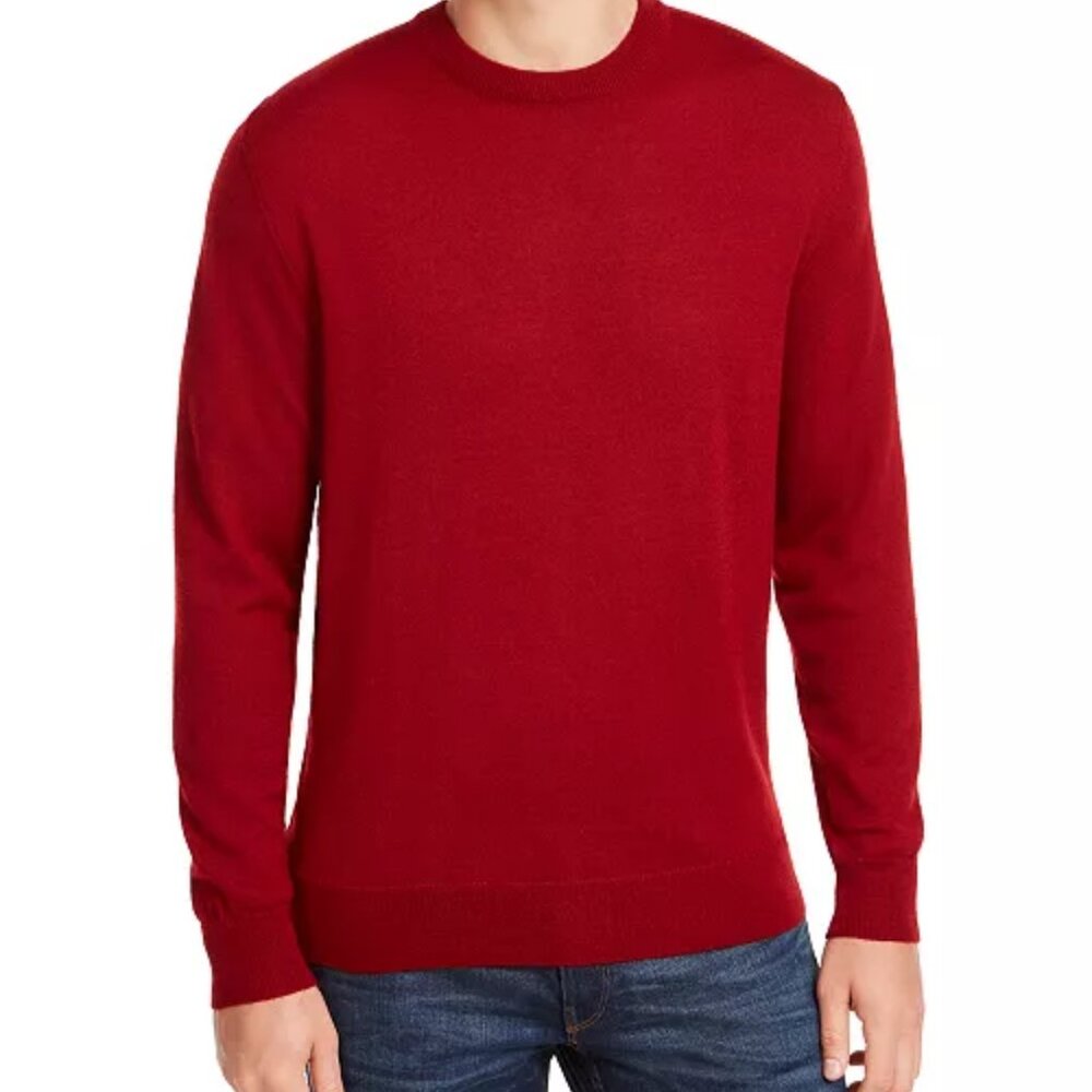 NEW! Mens Club Room Merino Wool Sweater Crew Neck Cherry Red Large $80